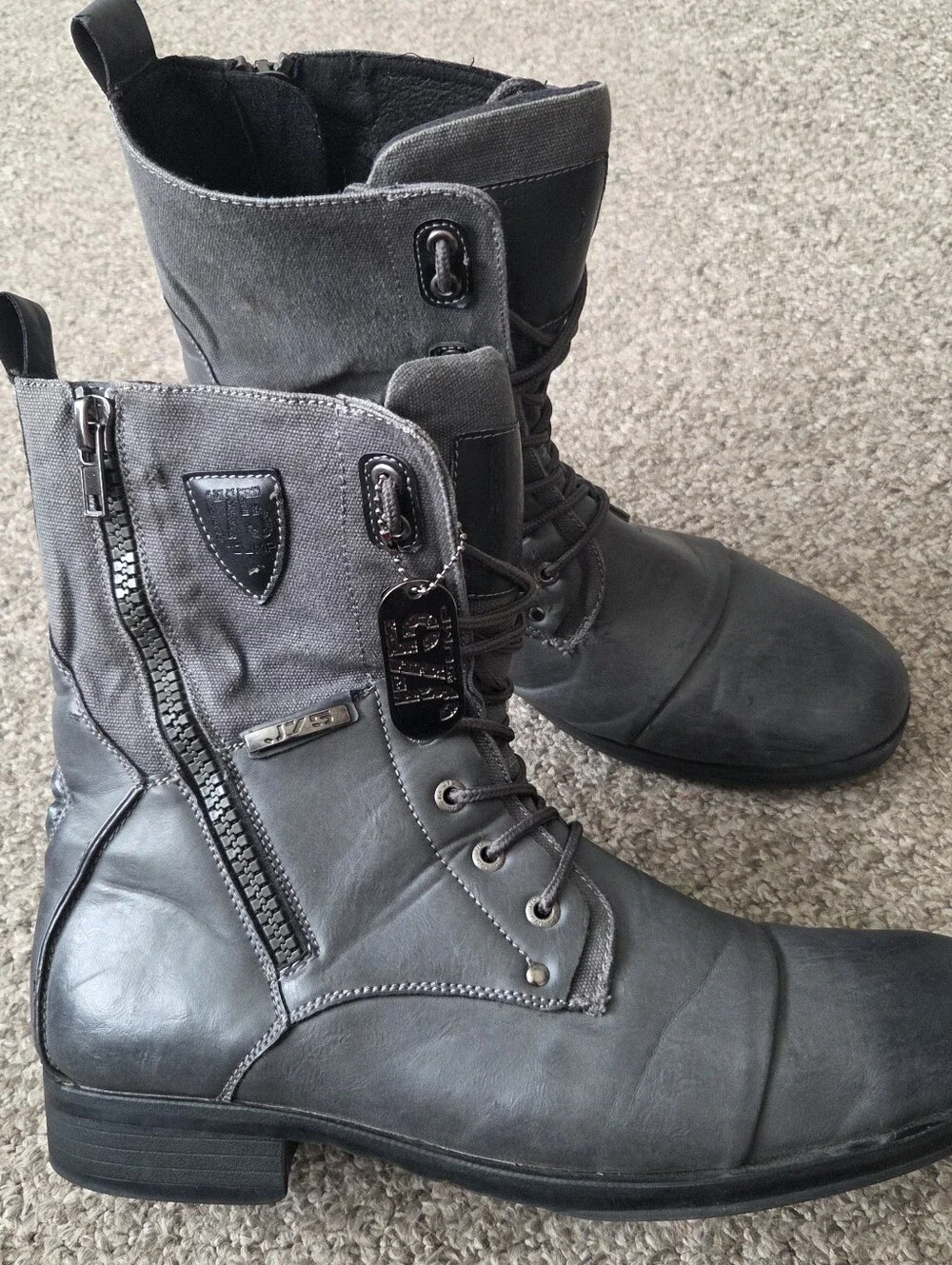 J75 Thunder by Jump Men's Gray Combat Boot Lace-Up Side Zip Tactical Size 12